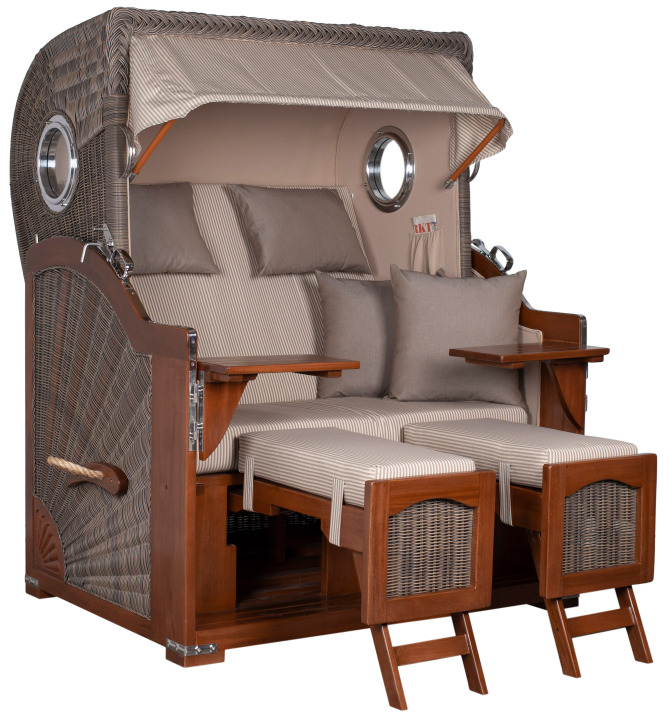 Strandkorb Rantum Bullauge Mahagoni PE Grey Dessin 510 Grau